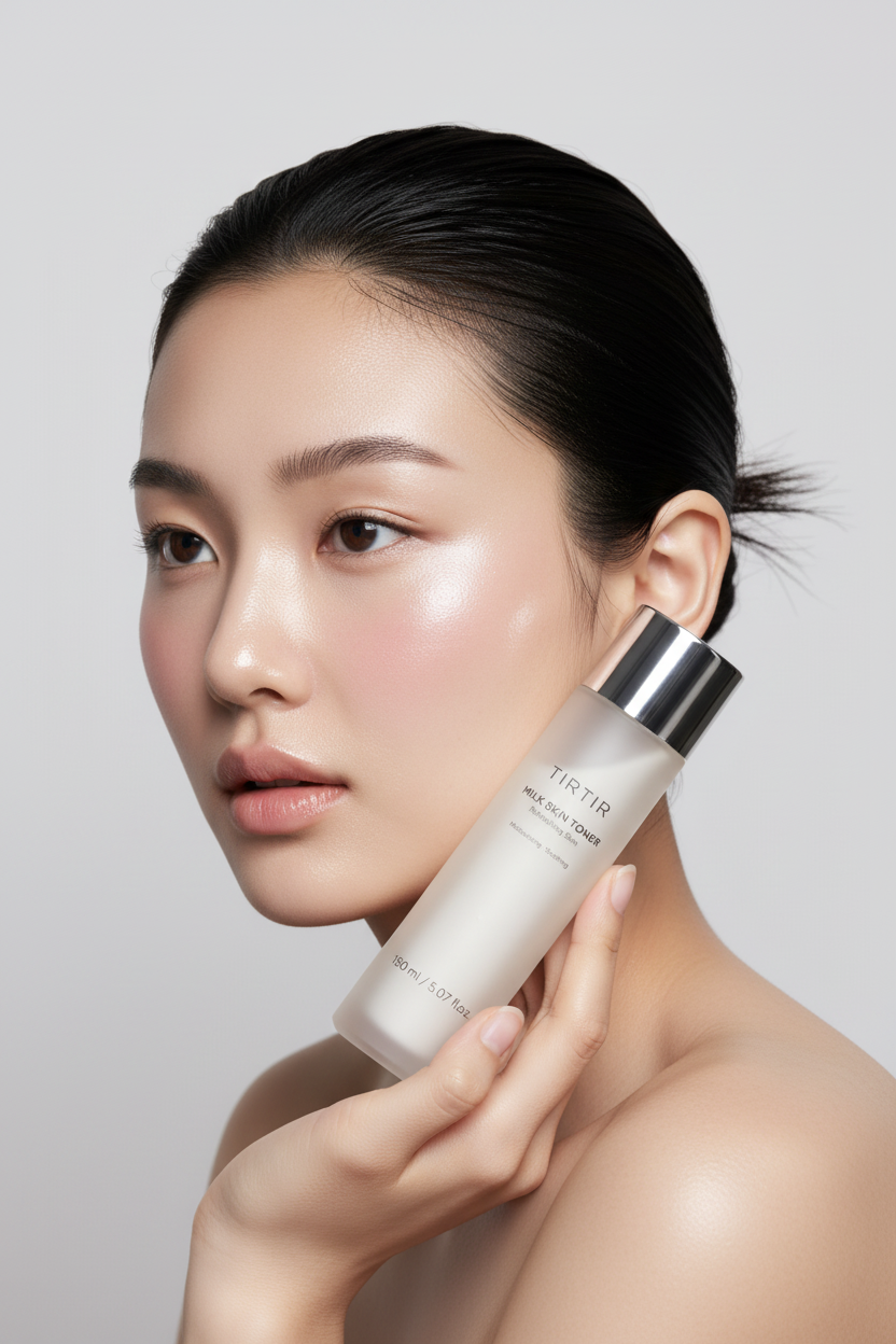 K-beauty model with TIRTIR toner